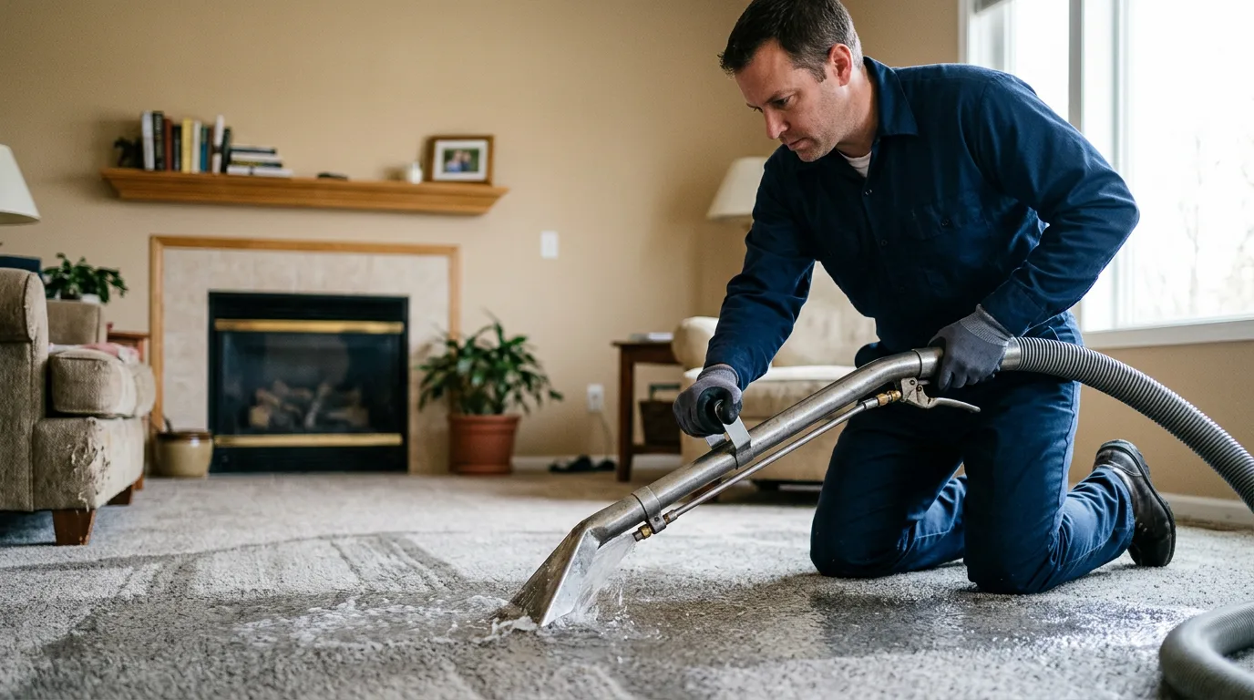 Water damage restoration technician working near Sharon, CT
